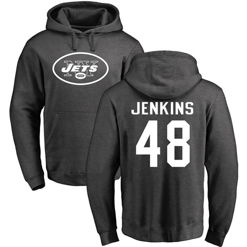 New York Jets Men Ash Jordan Jenkins One Color NFL Football 48 Pullover Hoodie Sweatshirts